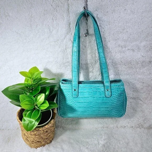 Nine West Aqua Croco Embossed Faux Leather Retro Mini Shoulder Bag - Picture 4 of 9